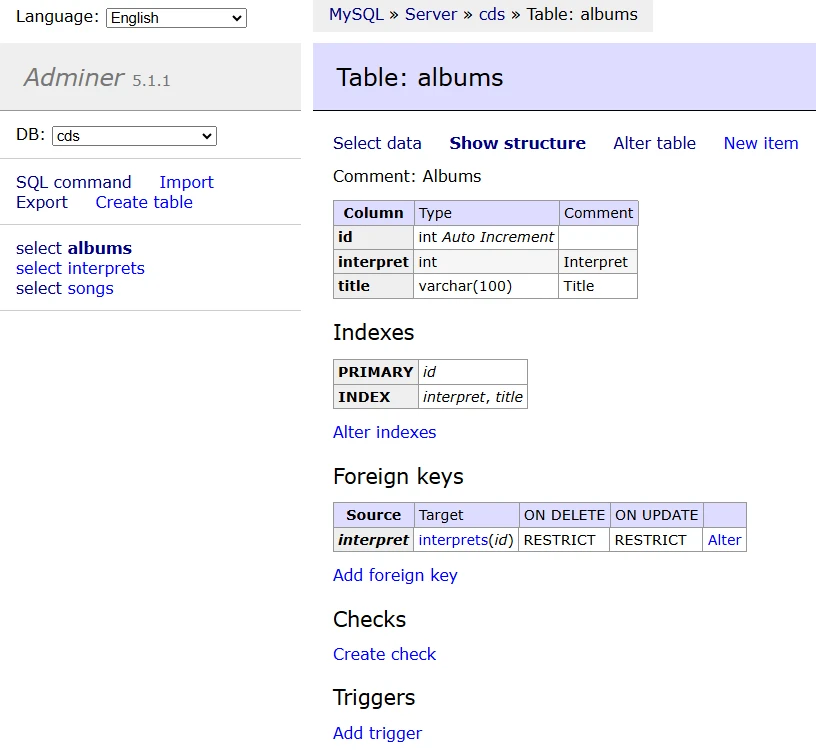 Adminer screenshot 1