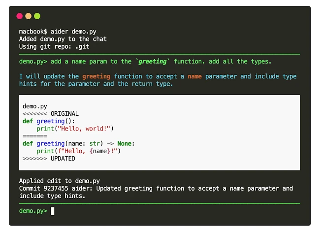 Aider screenshot 1