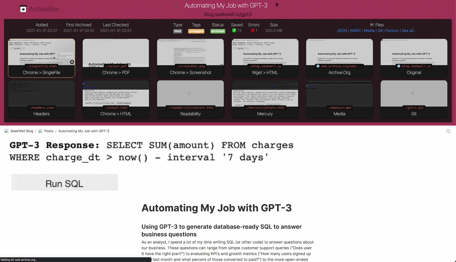 ArchiveBox screenshot 1