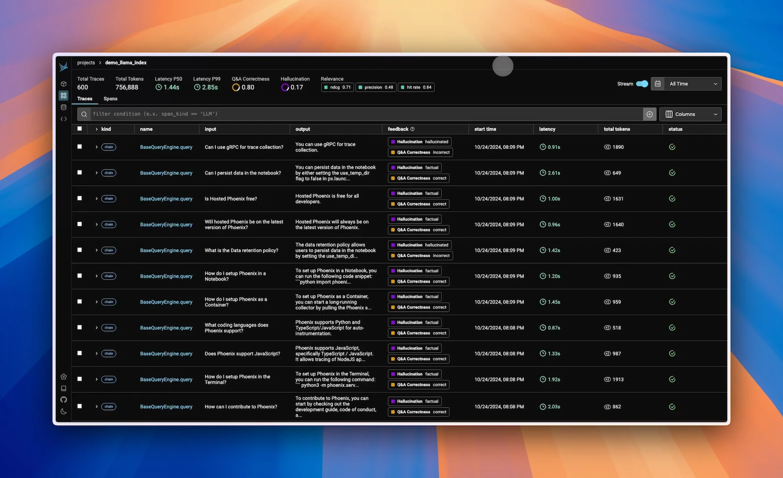 Arize Phoenix screenshot 1
