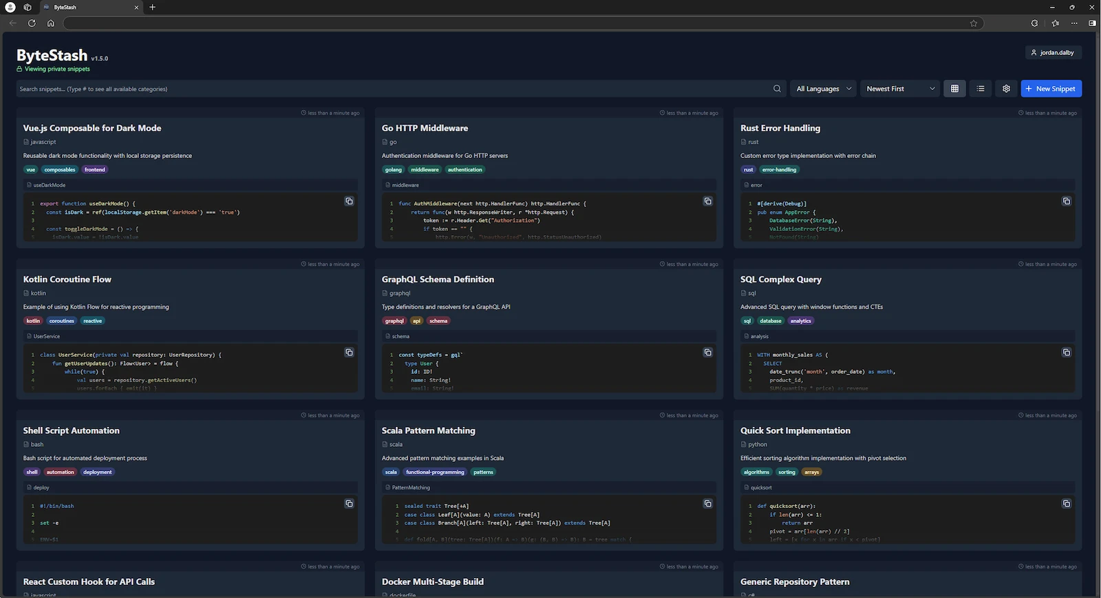 ByteStash screenshot 1