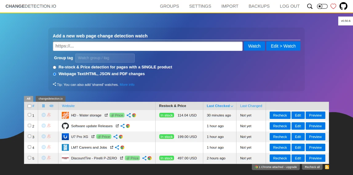 changedetection.io screenshot 1