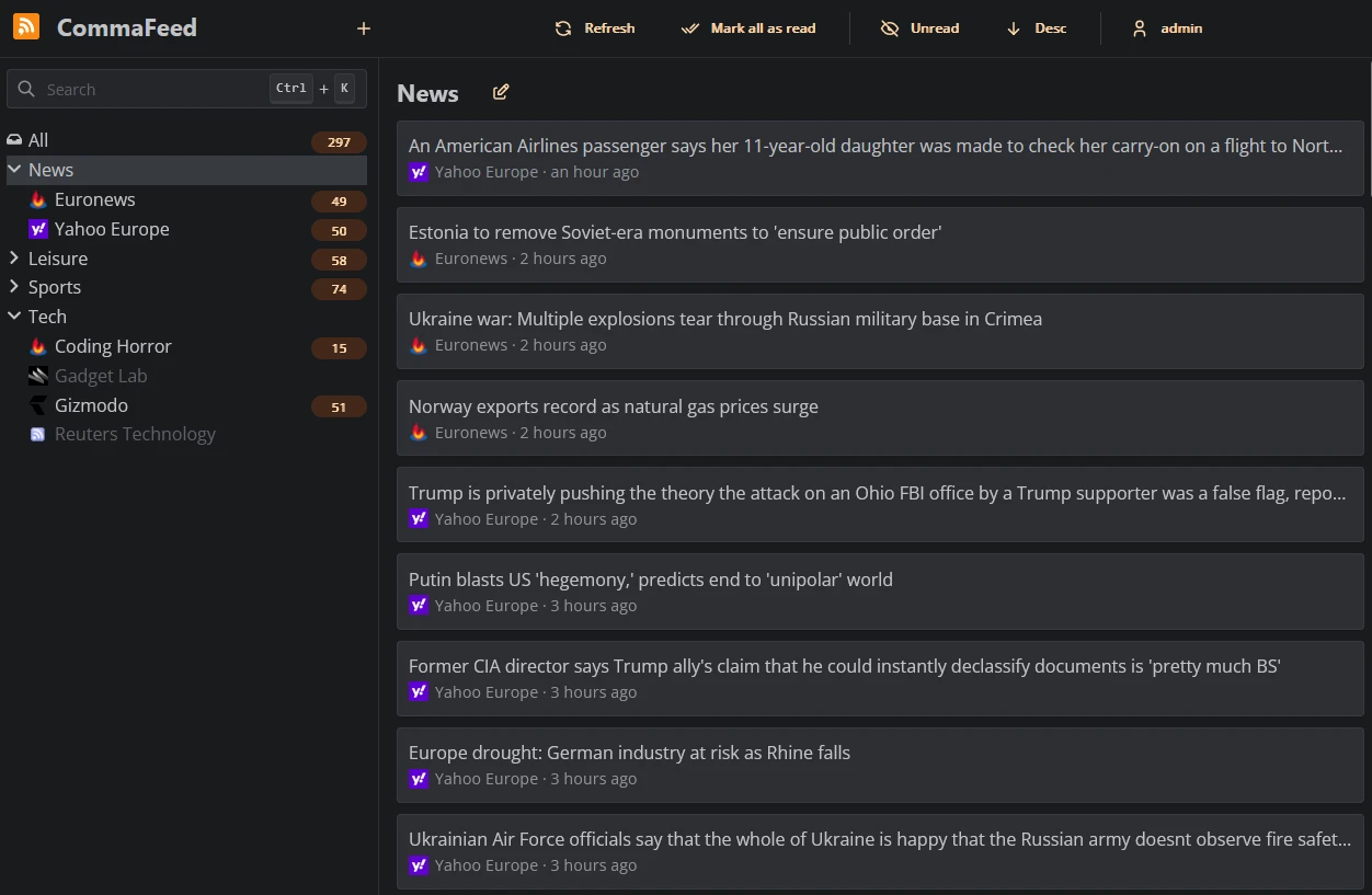 CommaFeed screenshot 1