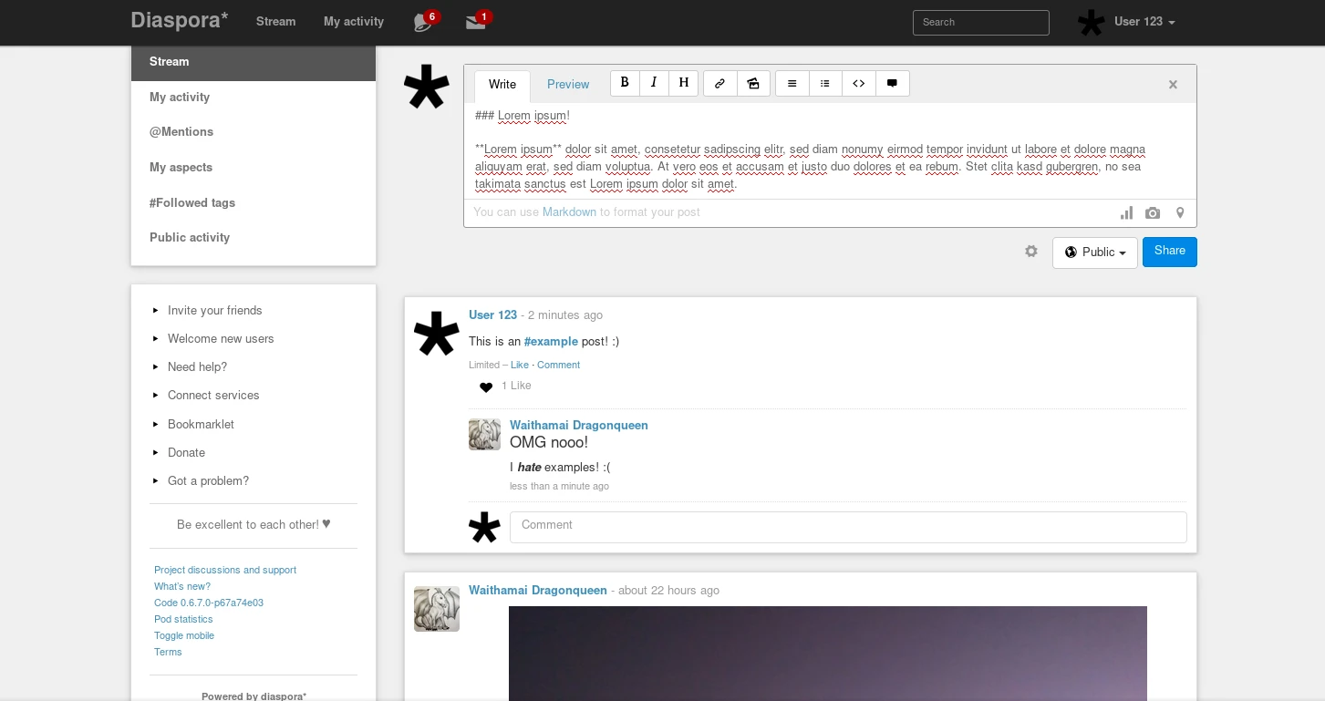 diaspora* screenshot 1