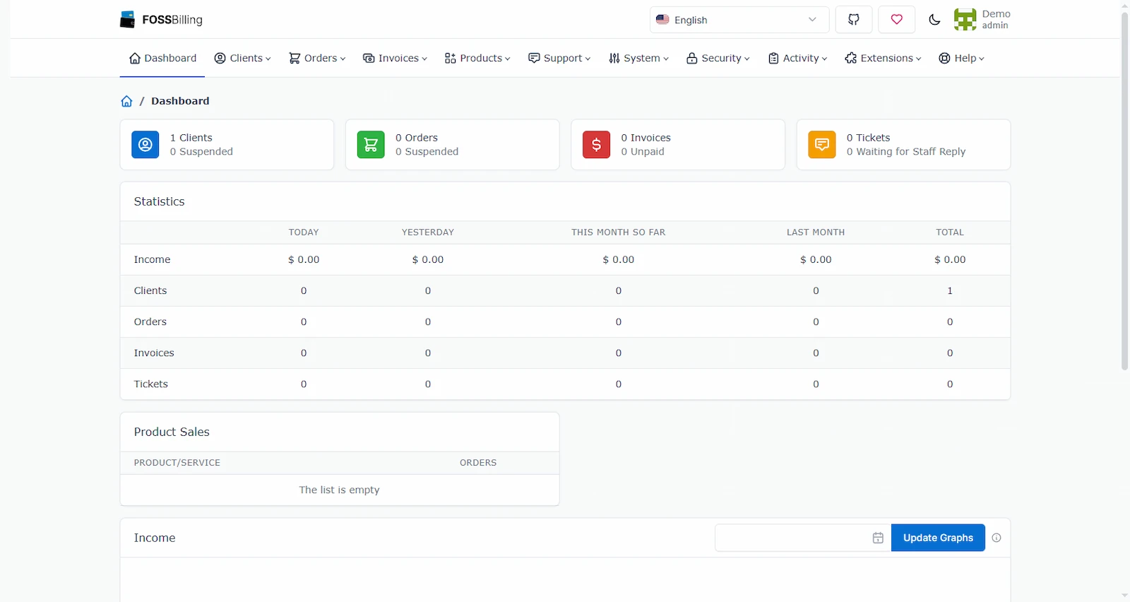 FOSSBilling screenshot 1