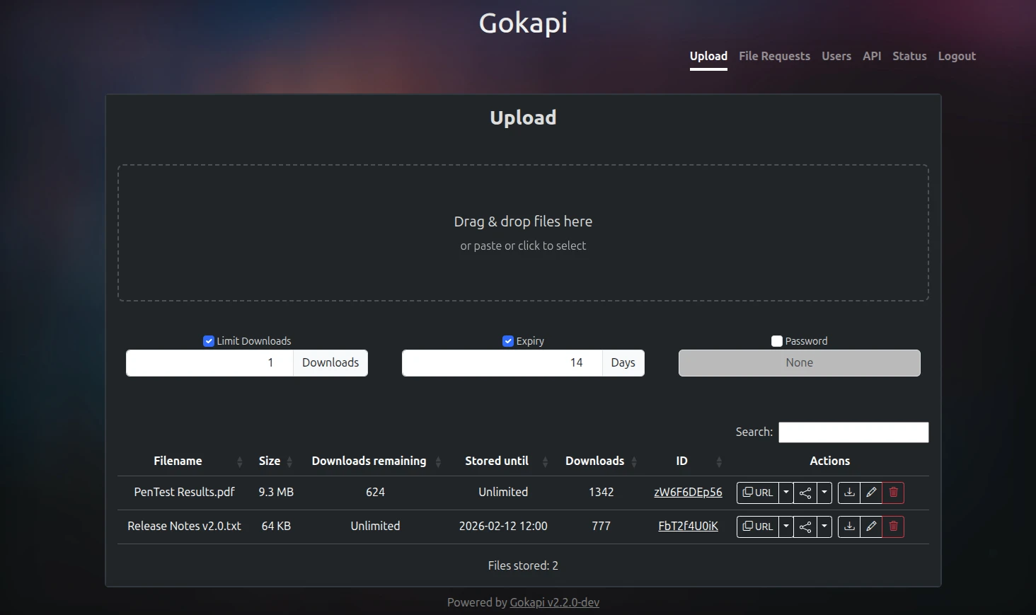 Gokapi screenshot 1