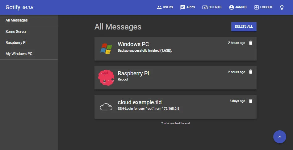 Gotify screenshot 1