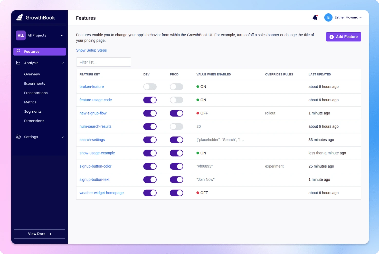 GrowthBook screenshot 1