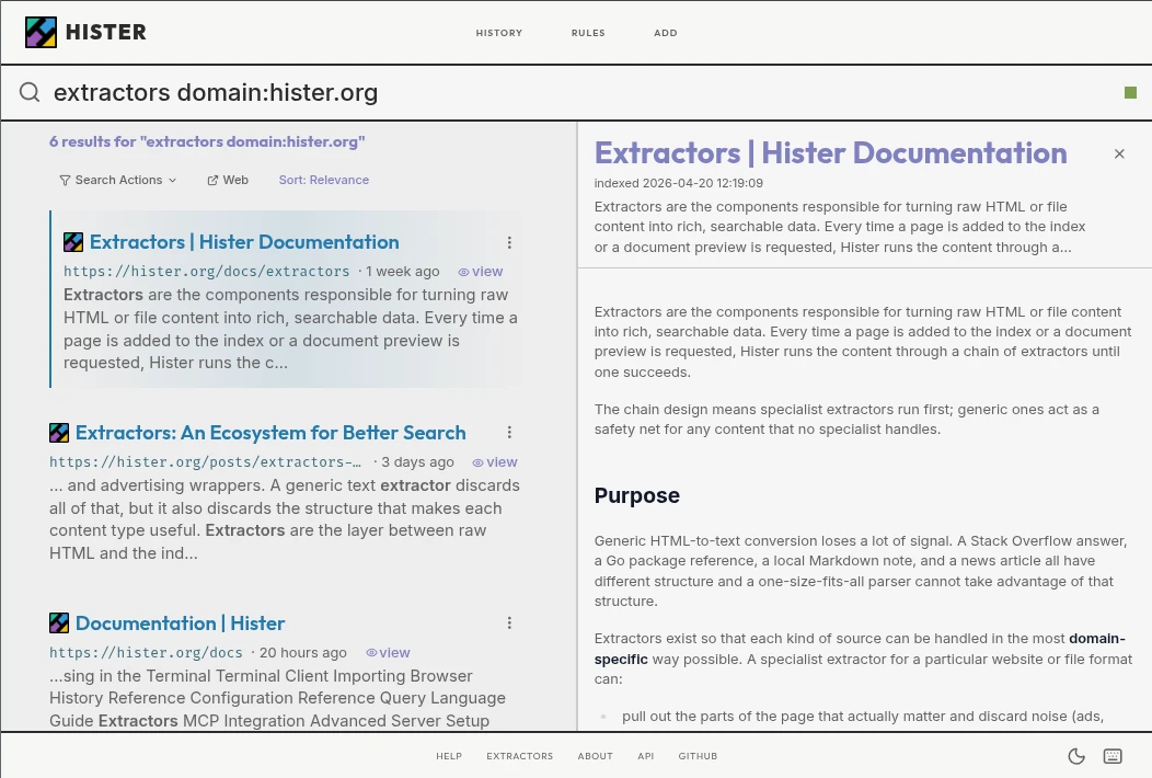 Hister screenshot 1