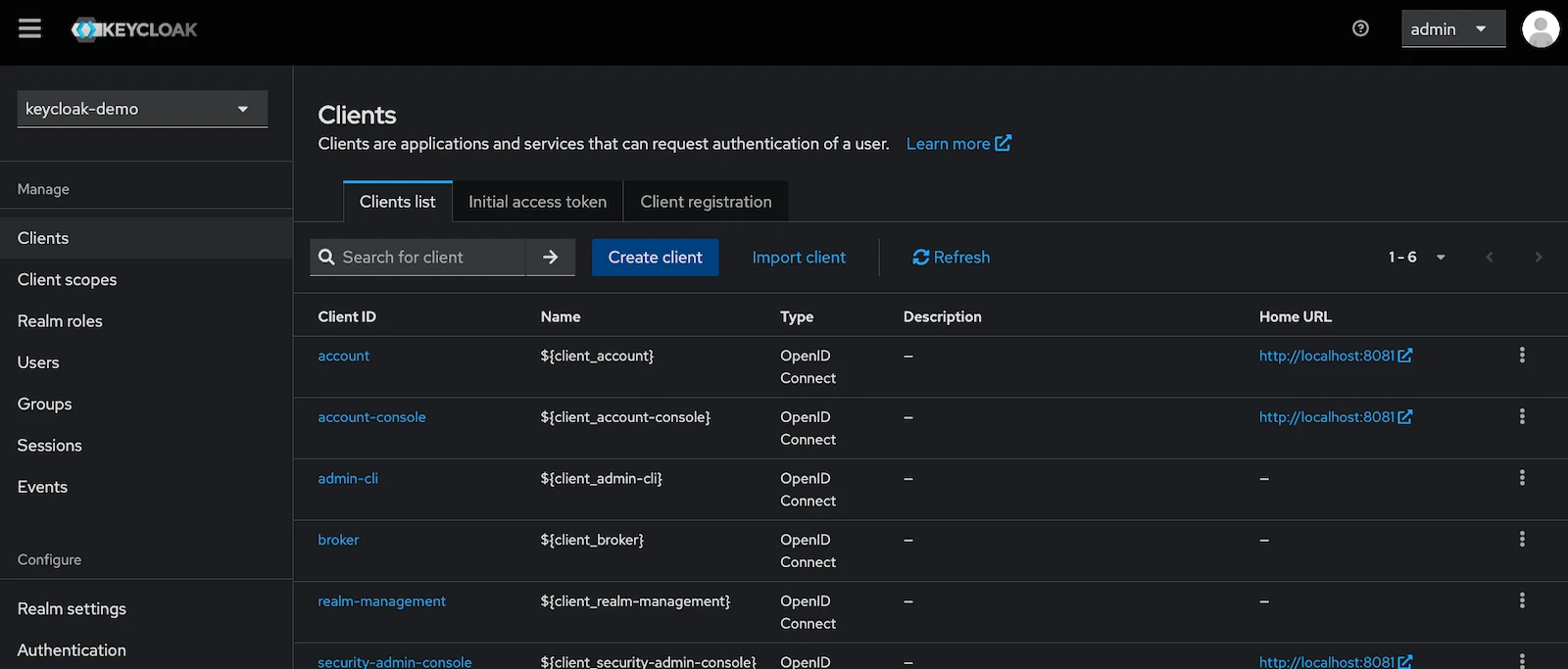 Keycloak screenshot 1