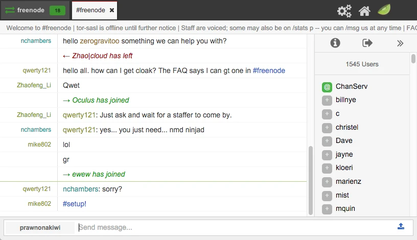 Kiwi IRC screenshot 1