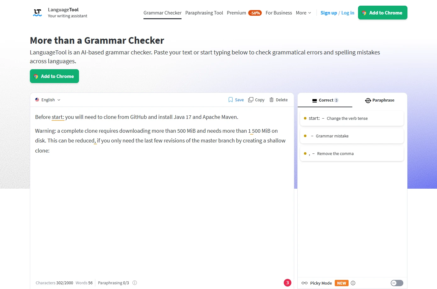 LanguageTool screenshot 1