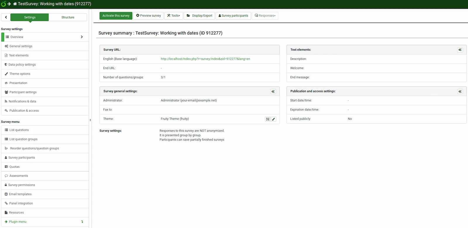 LimeSurvey screenshot 1