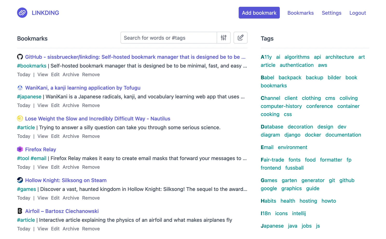 Linkding screenshot 1