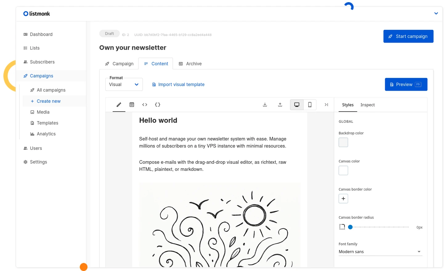 Listmonk screenshot 1