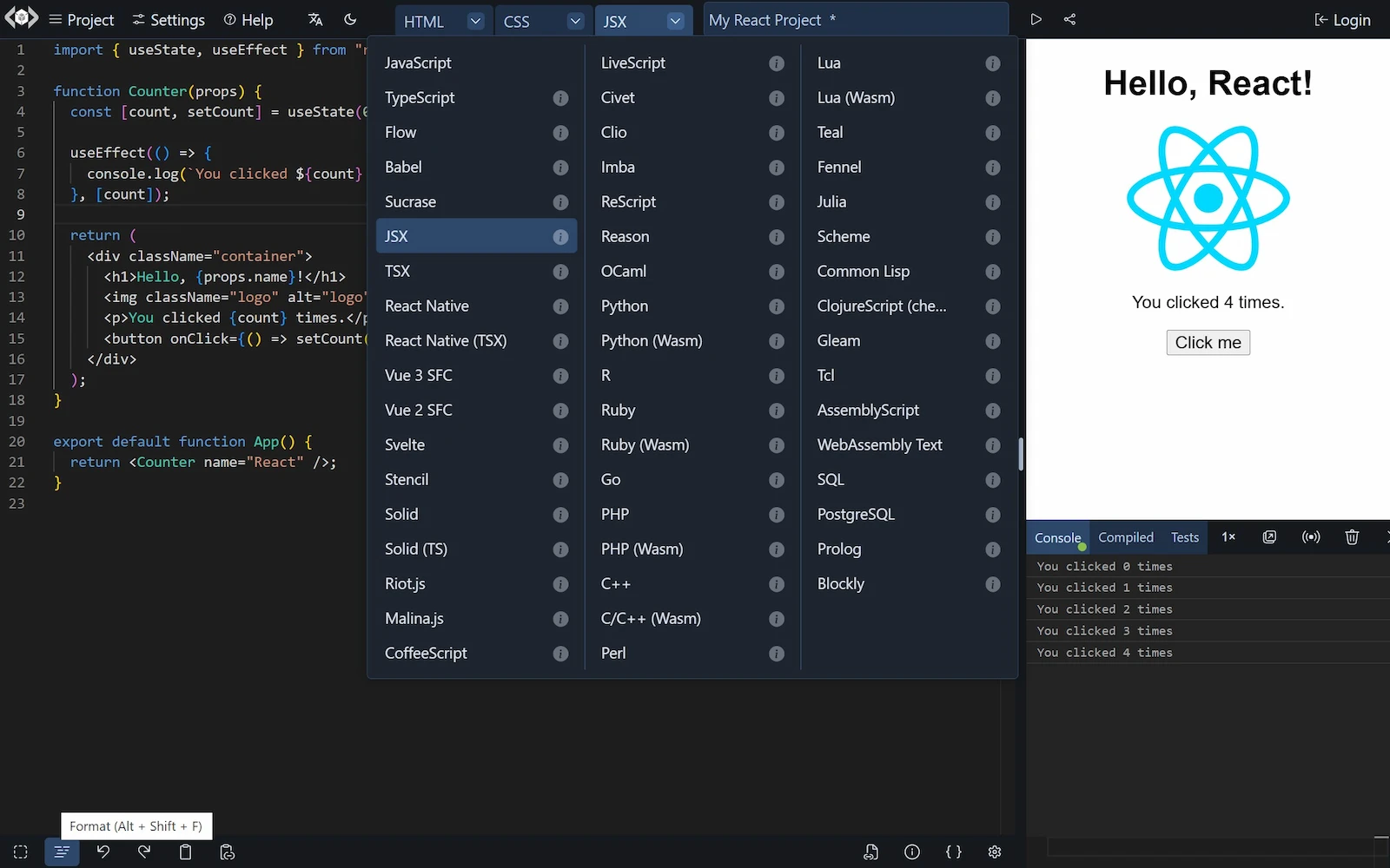 LiveCodes screenshot 1
