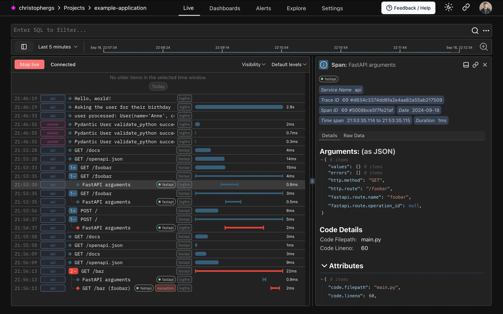 Logfire screenshot 1