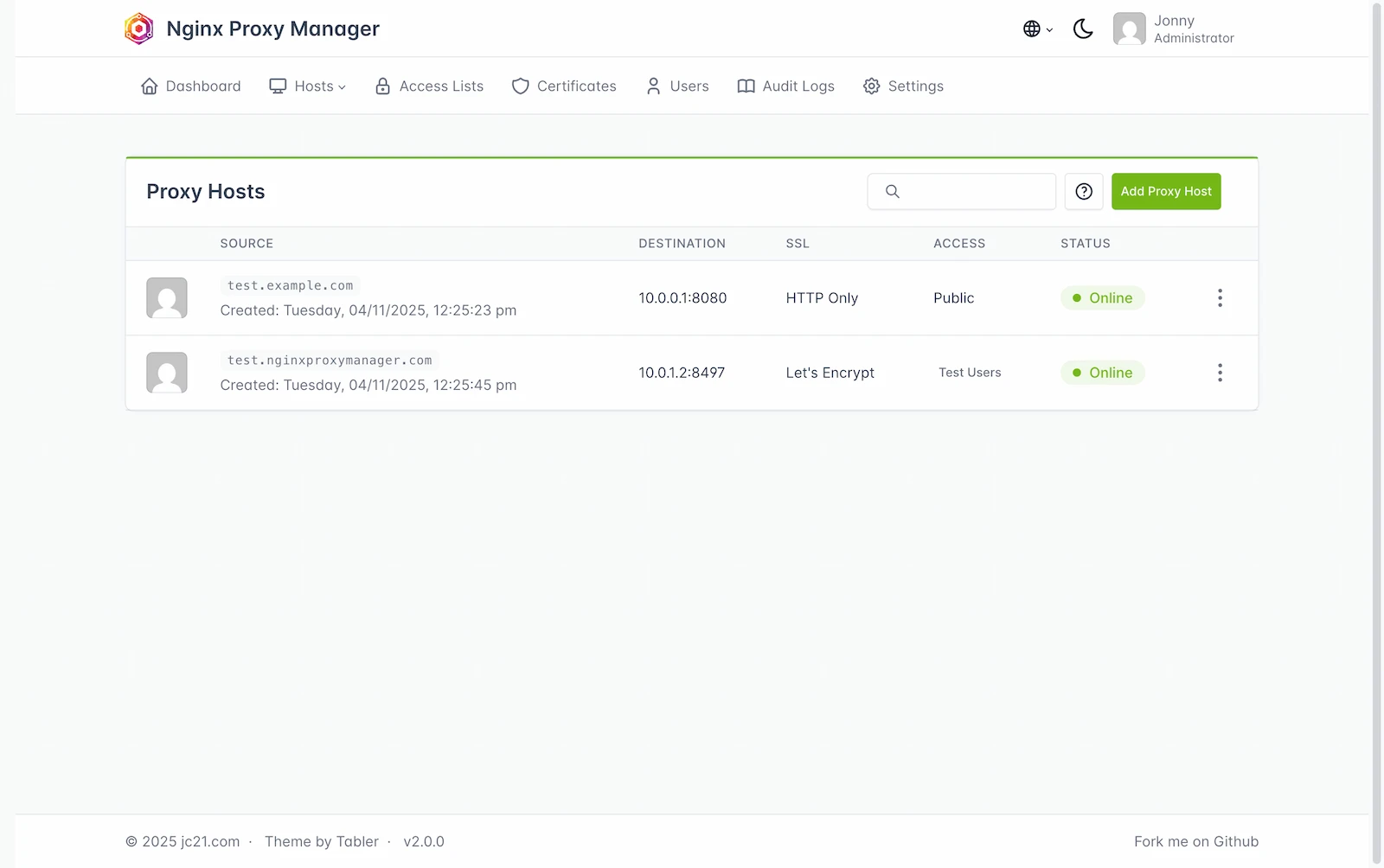 Nginx Proxy Manager screenshot 1