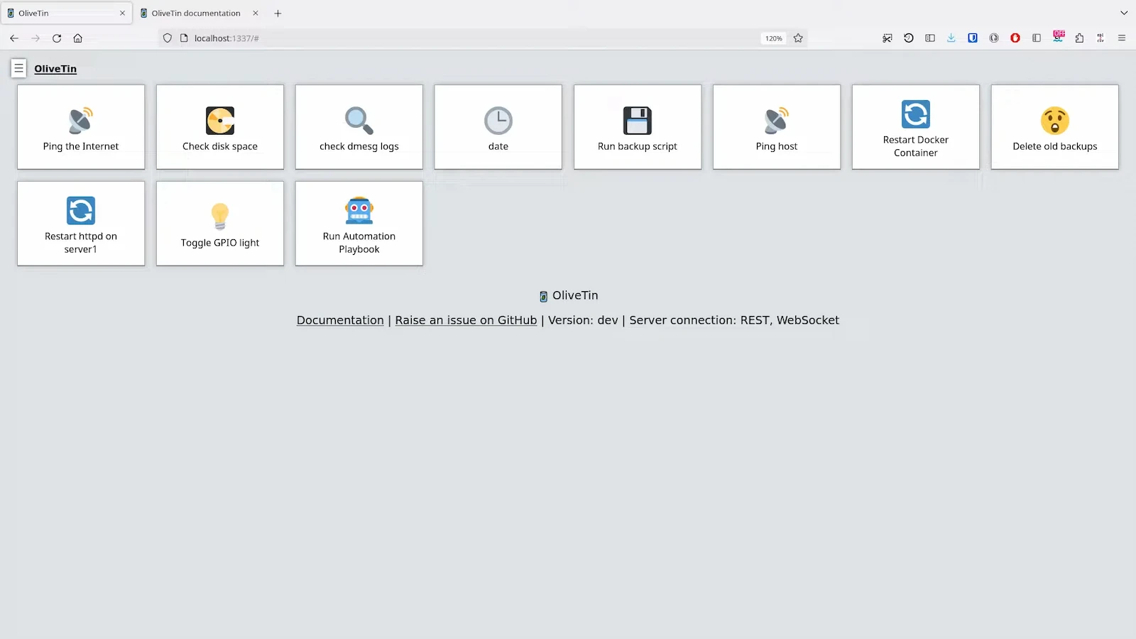 OliveTin screenshot 1