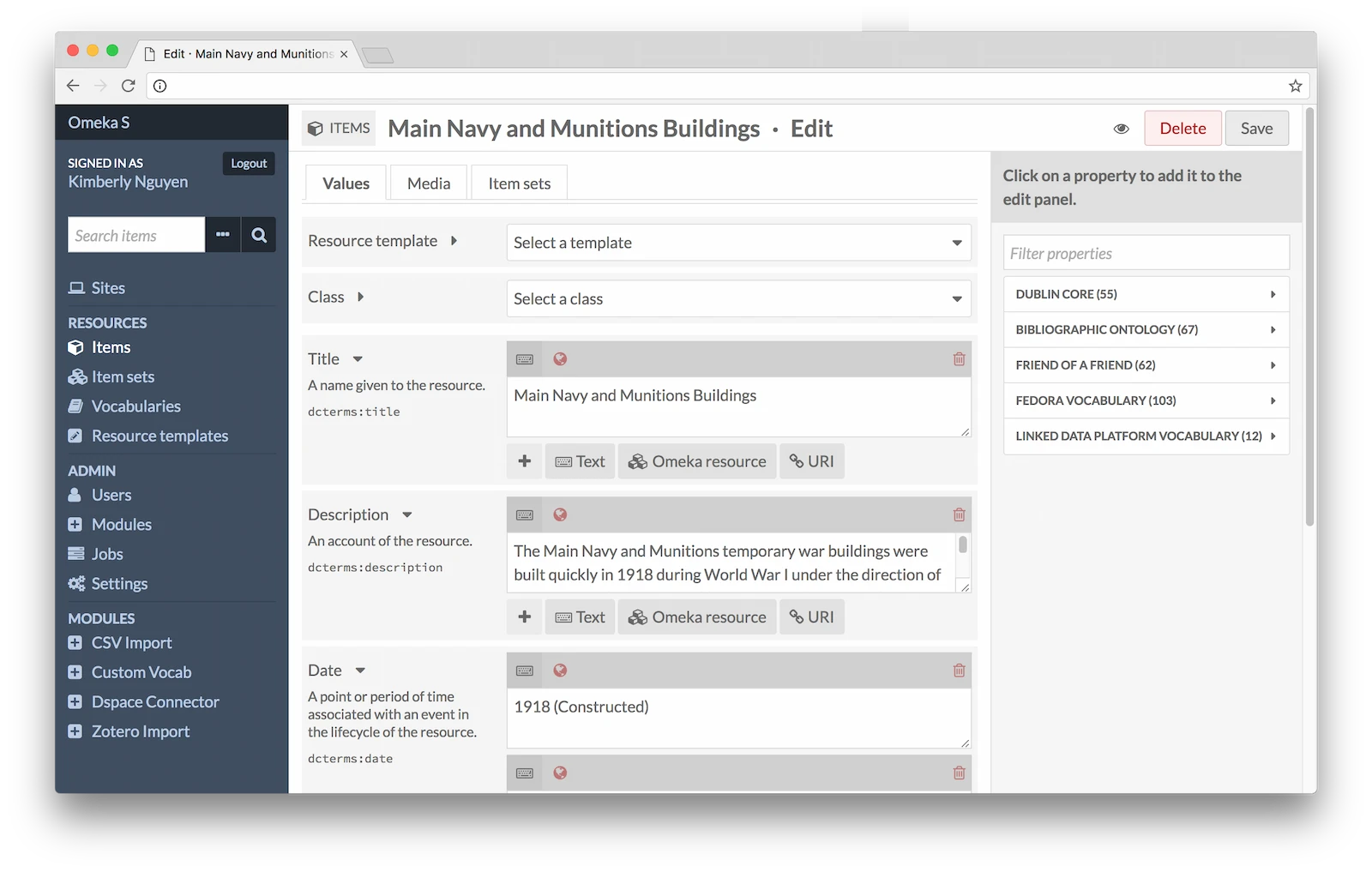 Omeka screenshot 1