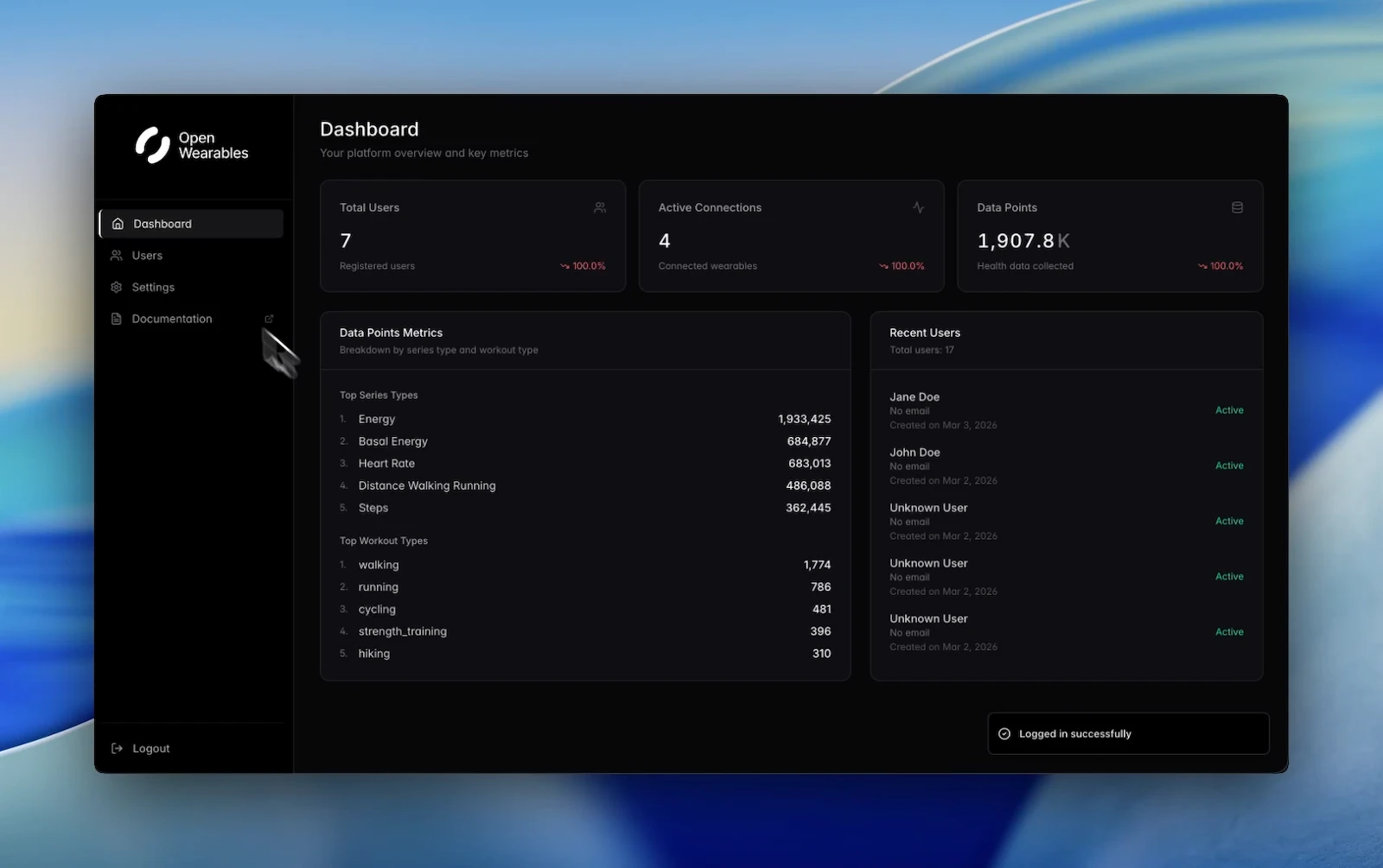 Open Wearables screenshot 1