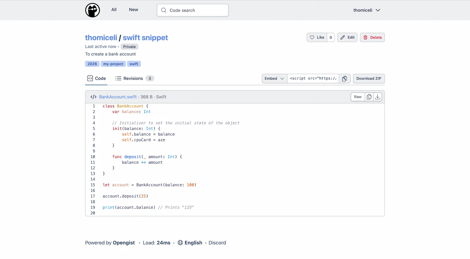 Opengist screenshot 1