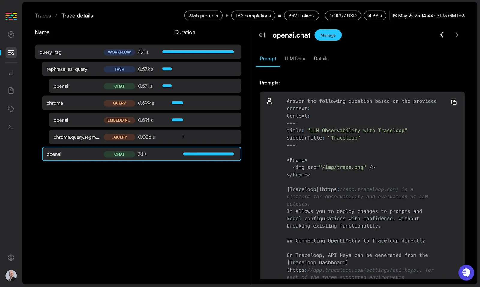 OpenLLMetry screenshot 1