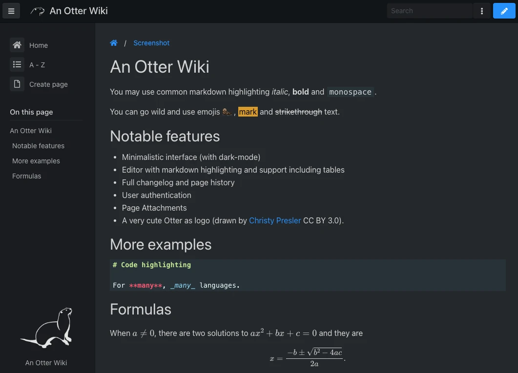 Otter Wiki screenshot 1