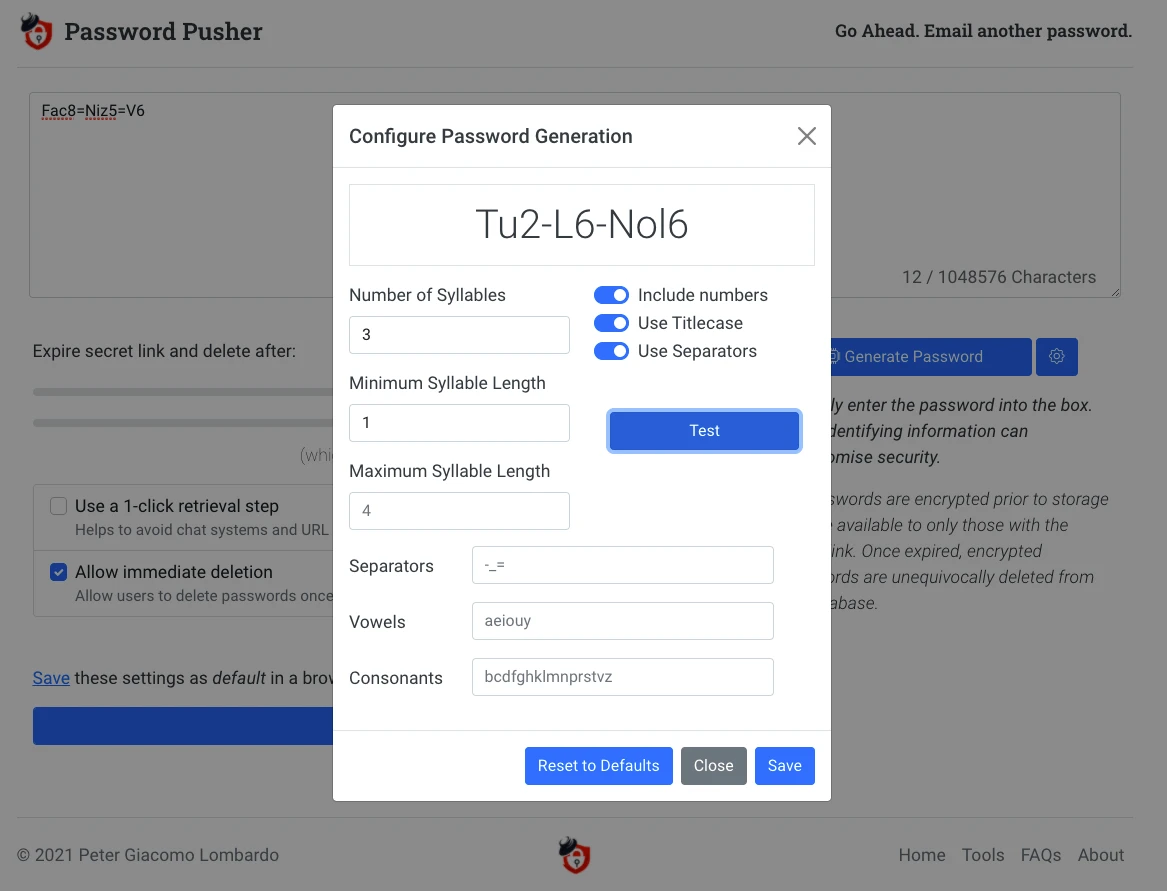 Password Pusher screenshot 1