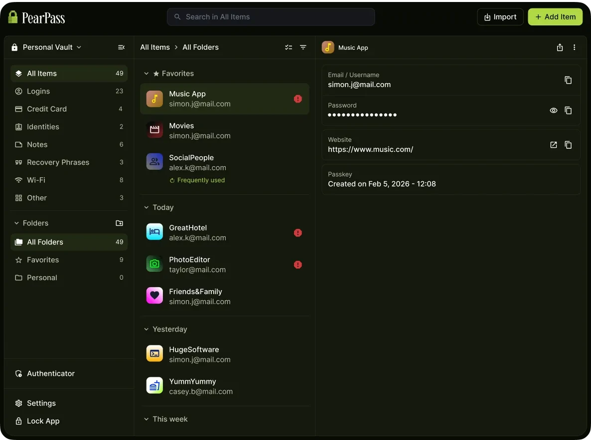 PearPass screenshot 1