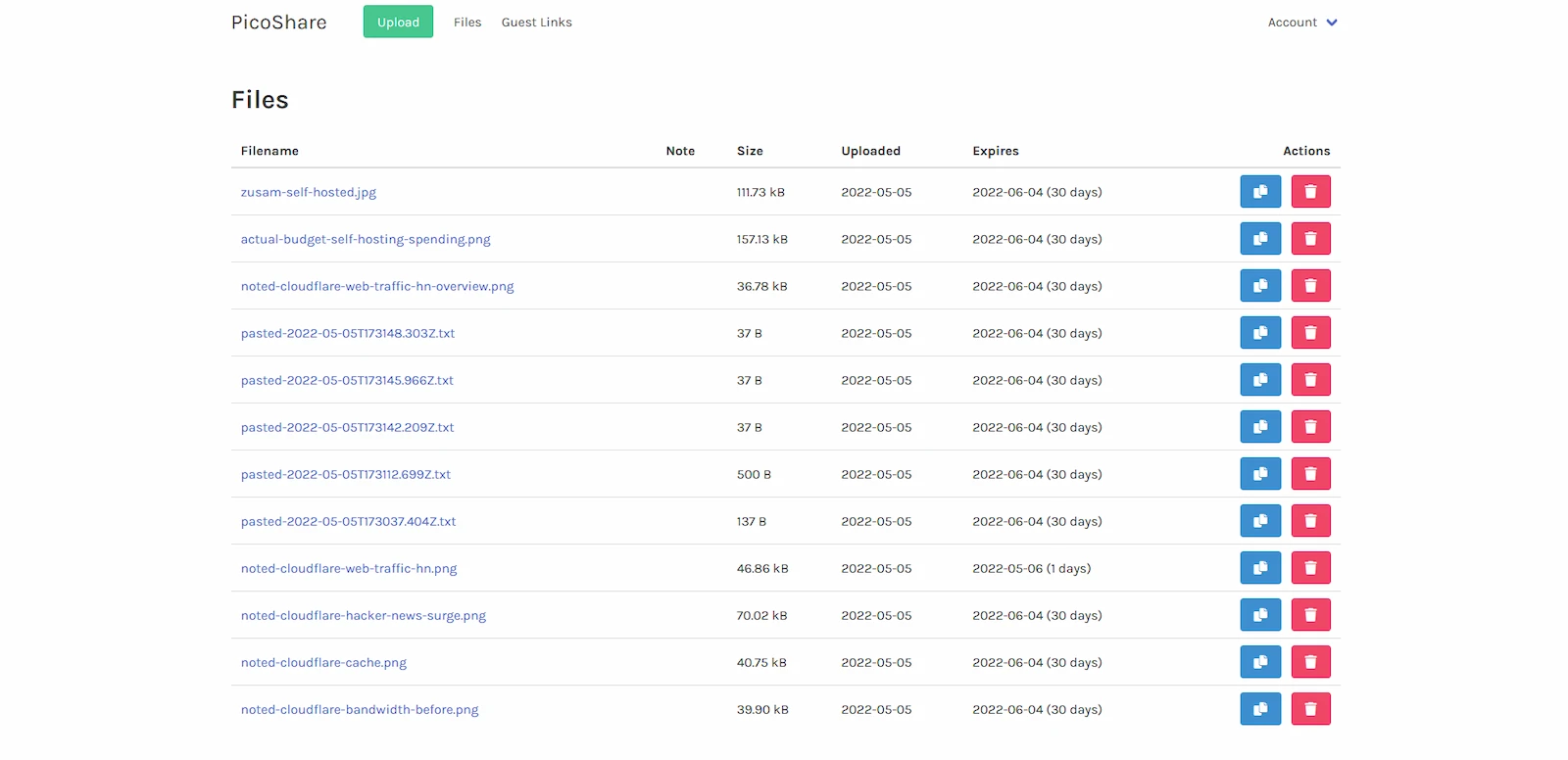 PicoShare screenshot 1