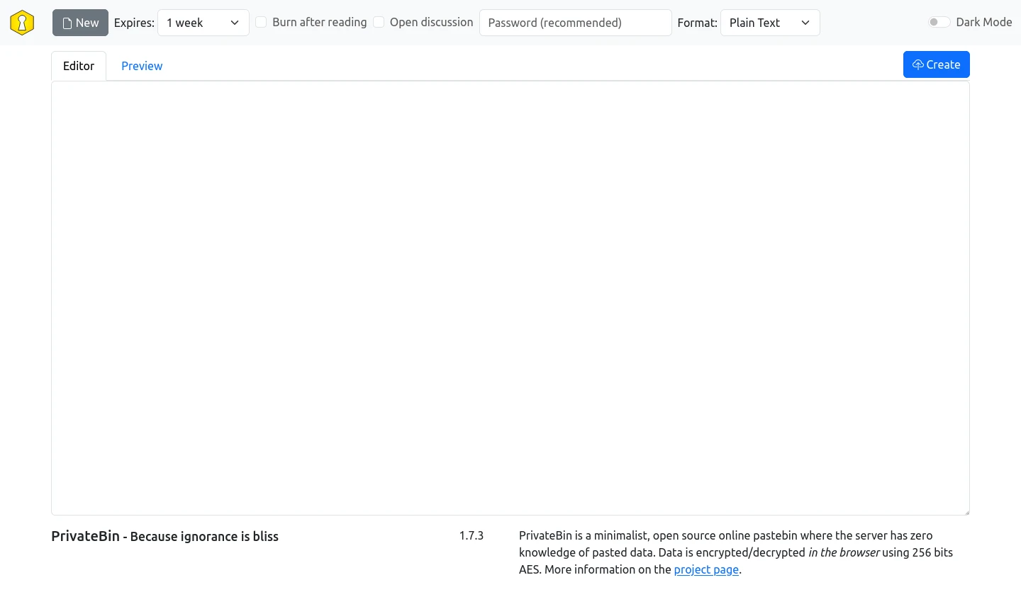 PrivateBin screenshot 1