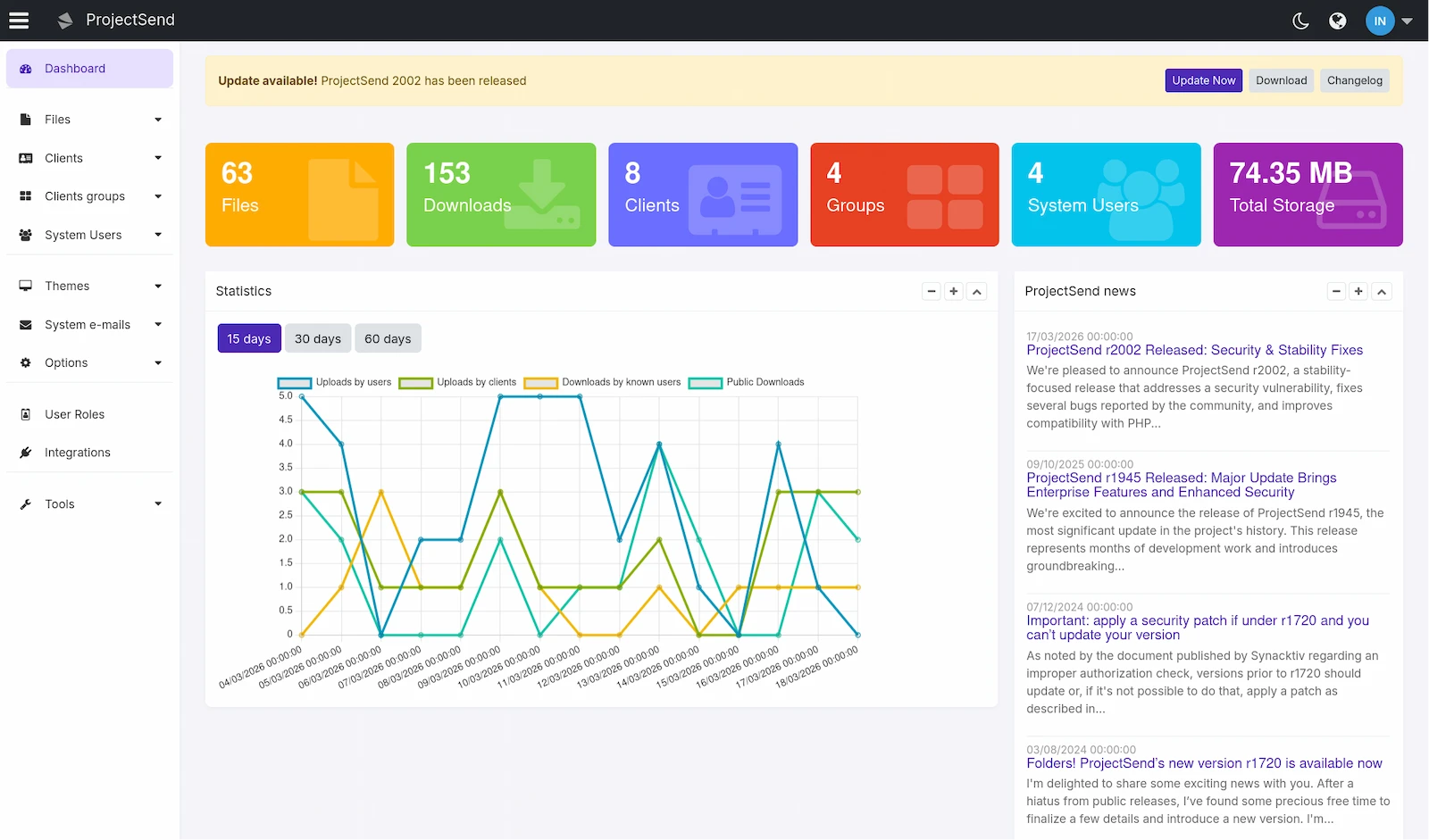 ProjectSend screenshot 1