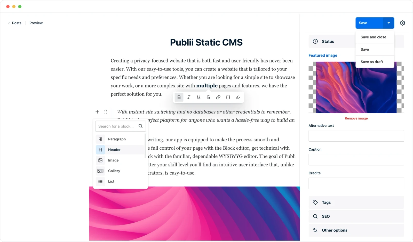 Publii screenshot 1
