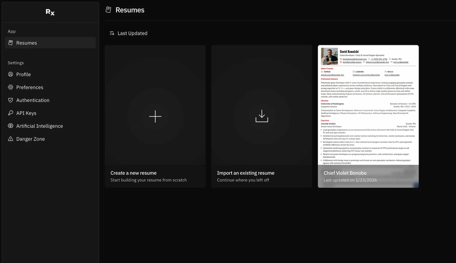 Reactive Resume screenshot 1