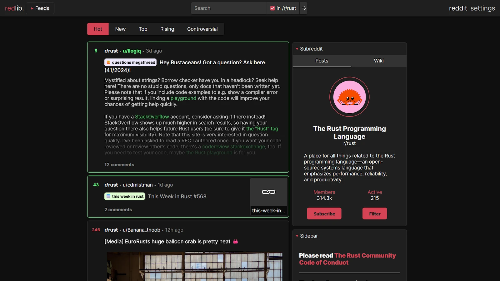 Redlib screenshot 1