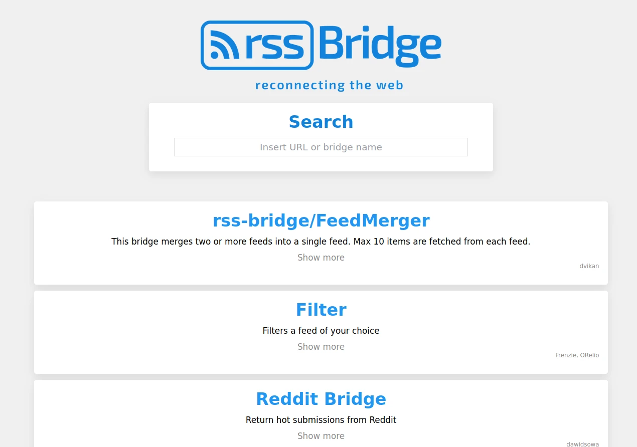 RSS-Bridge screenshot 1