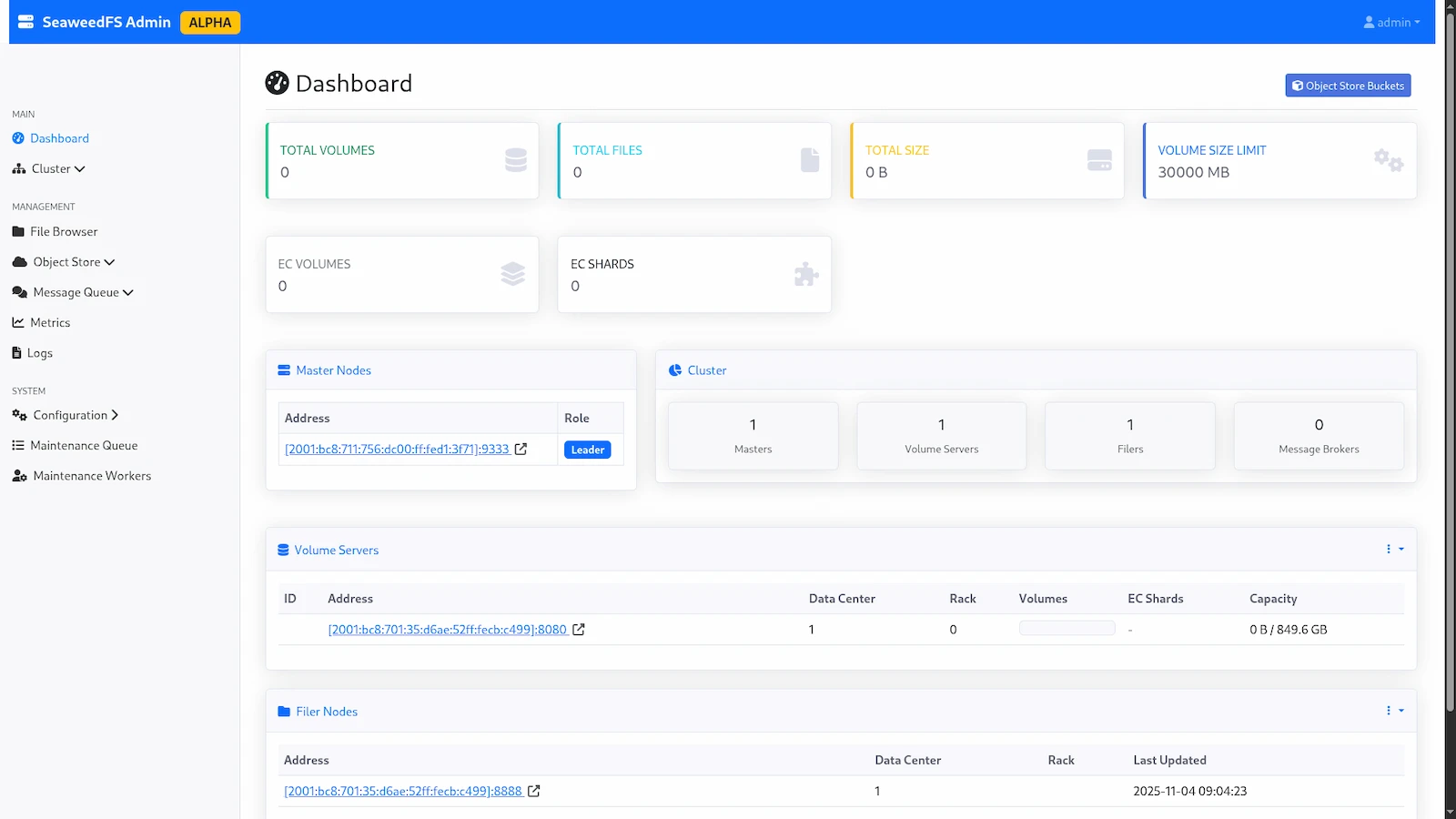 SeaweedFS screenshot 1