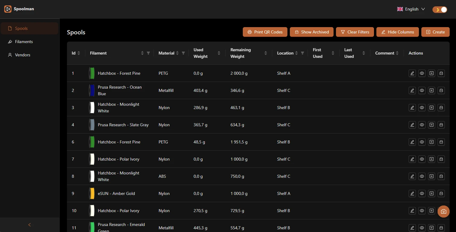 Spoolman screenshot 1