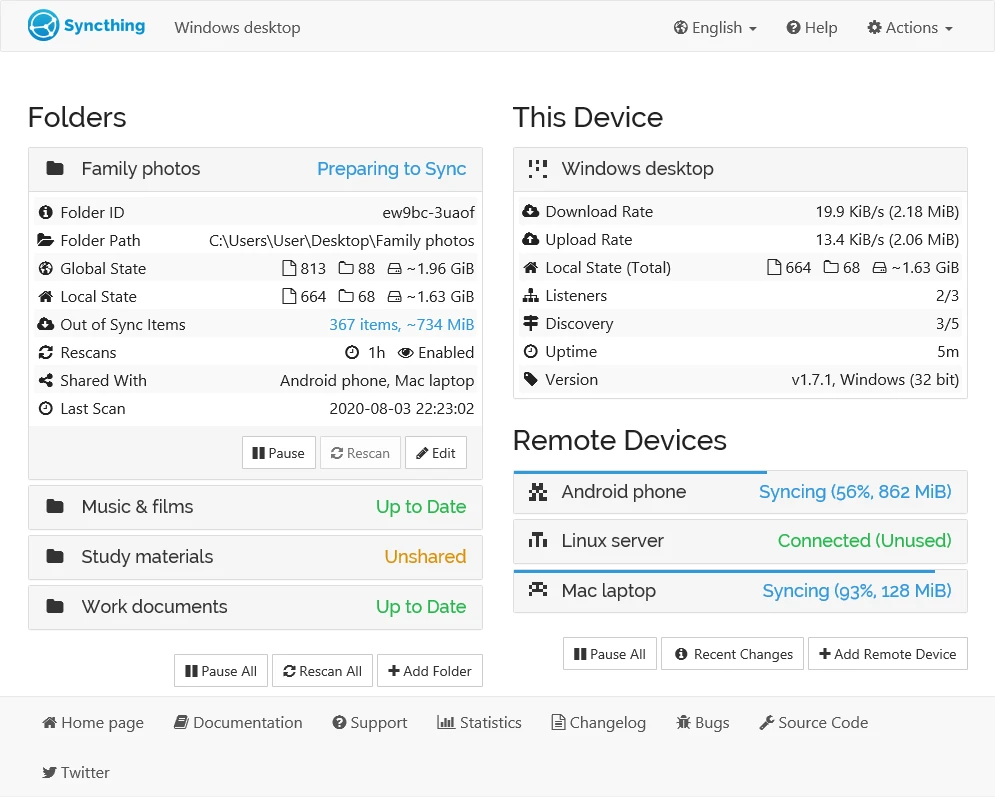 Syncthing screenshot 1