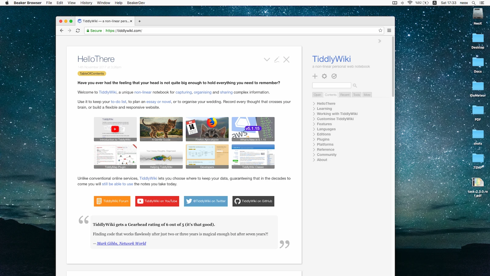 TiddlyWiki screenshot 1