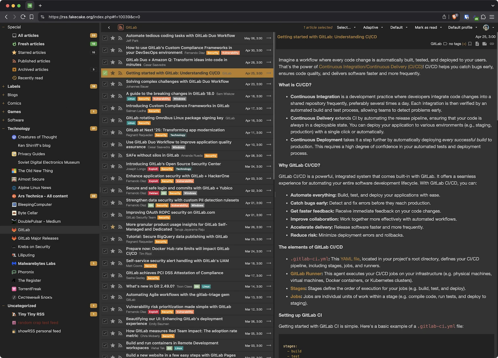 Tiny Tiny RSS screenshot 1