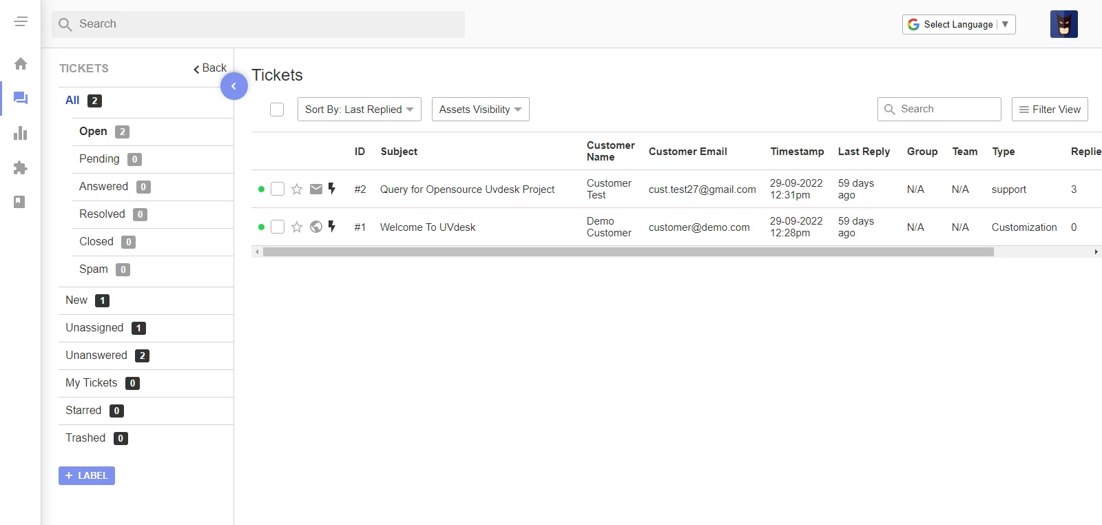 UVDesk screenshot 1