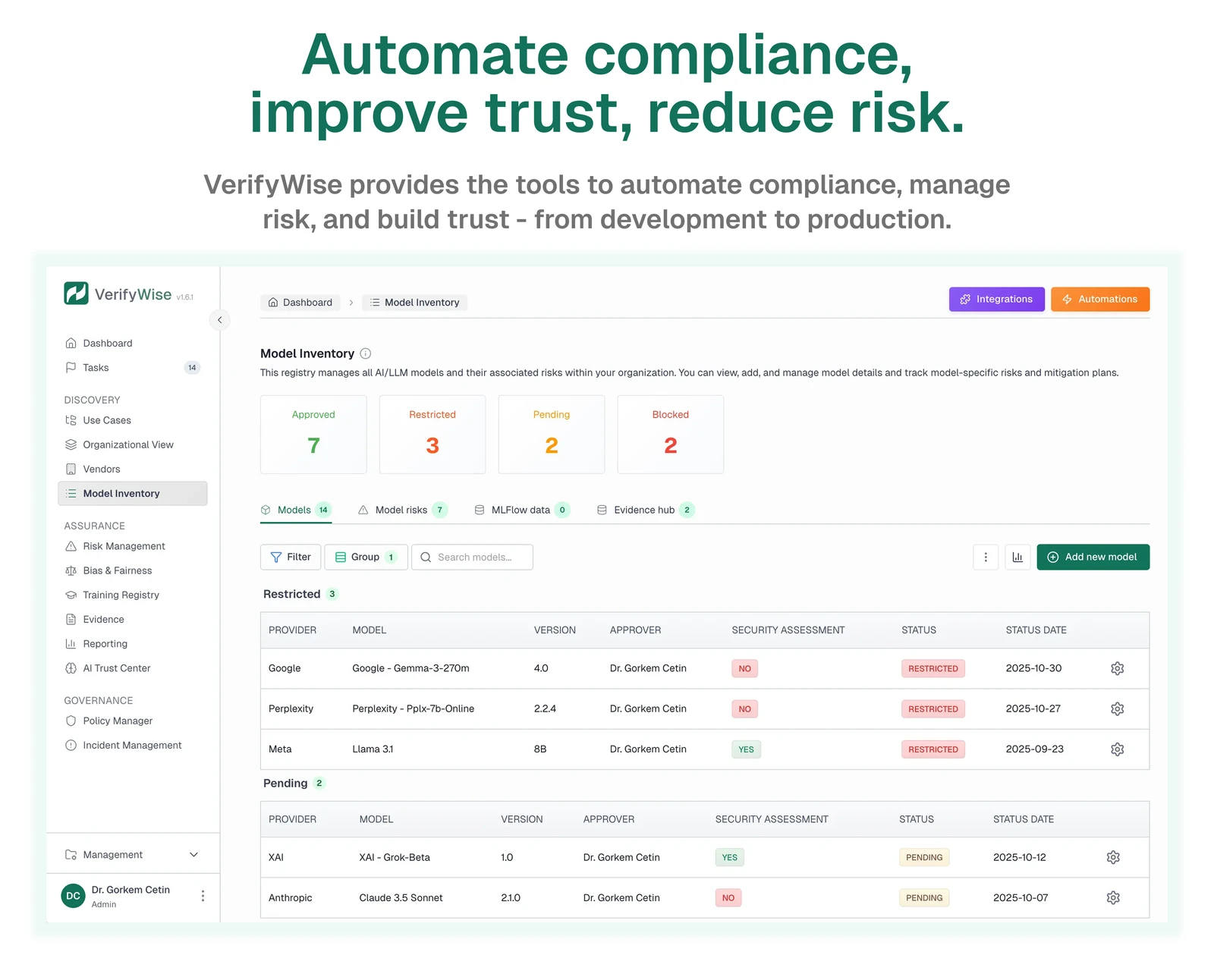 VerifyWise screenshot 1