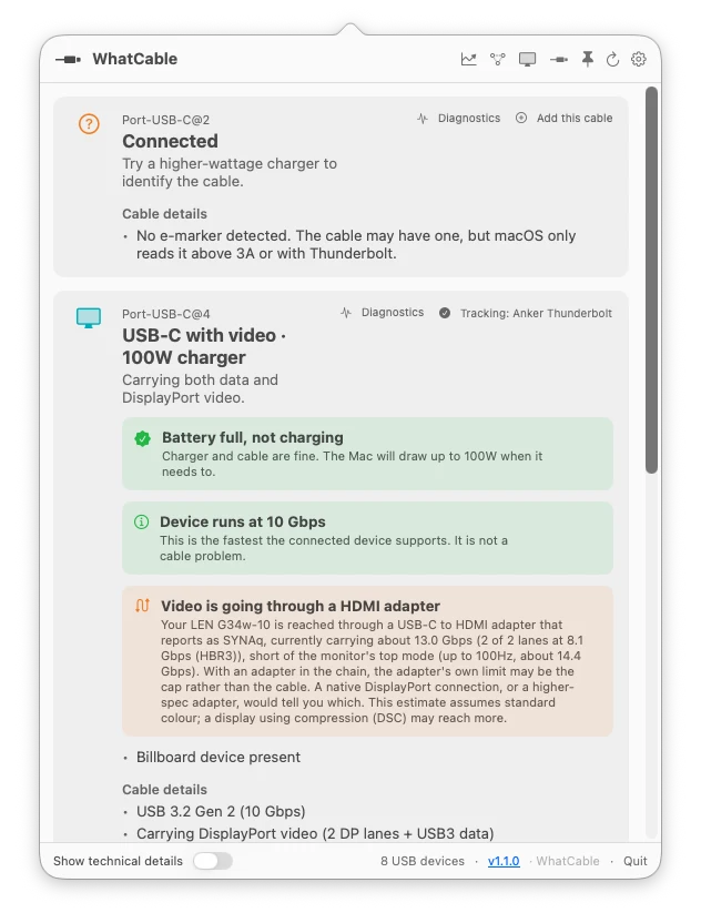 WhatCable screenshot 1