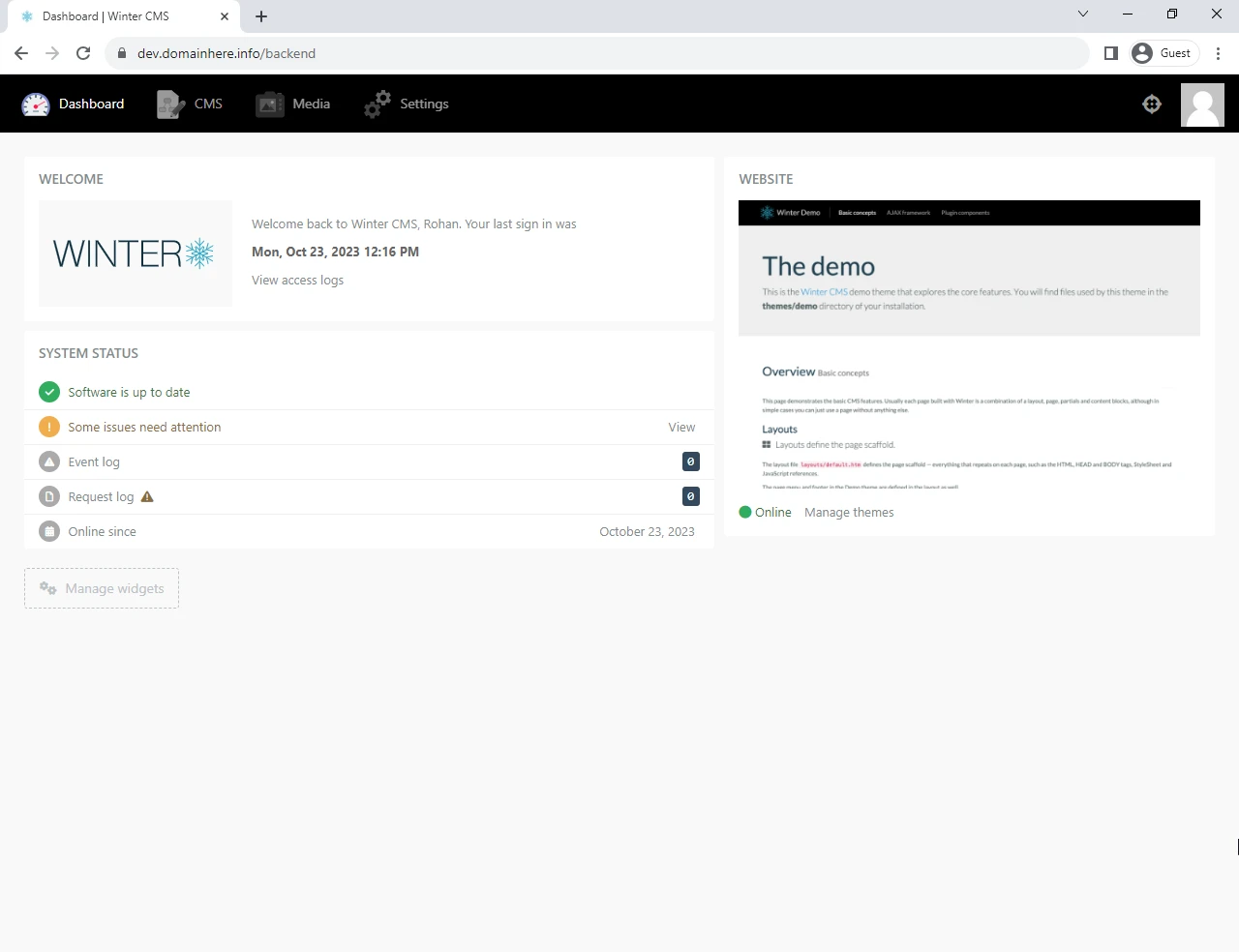 WinterCMS screenshot 1