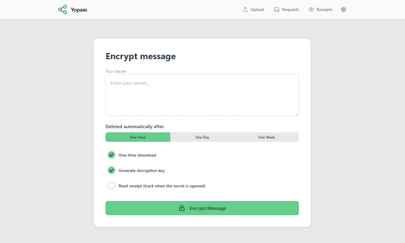 Yopass screenshot 1