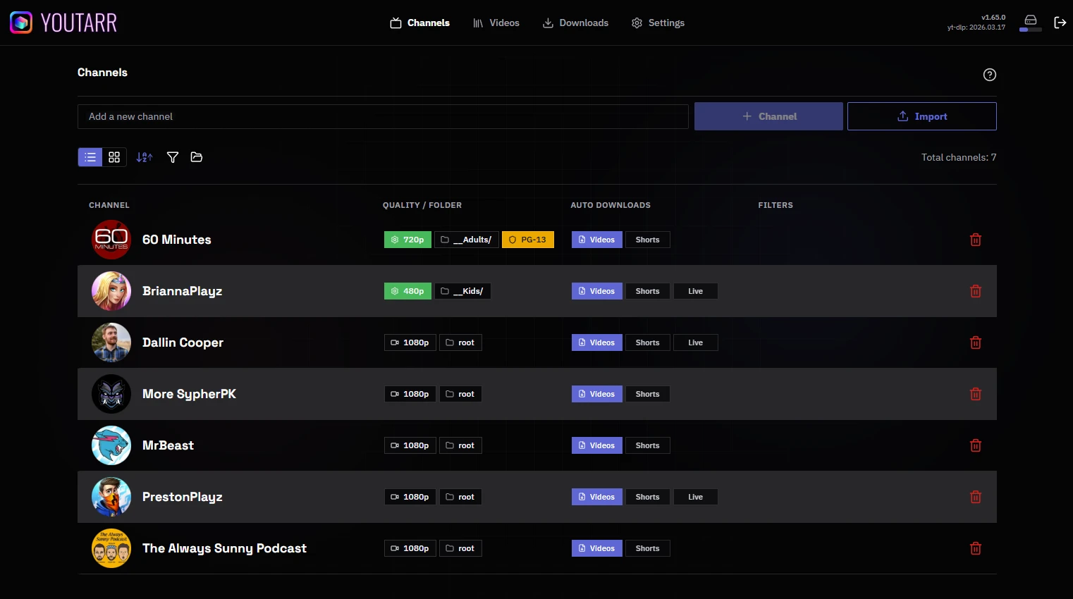 Youtarr screenshot 1